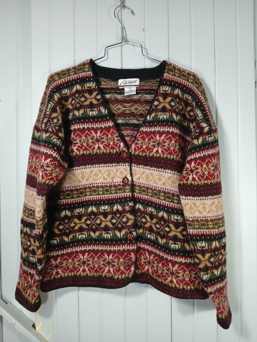 Vintage Fair Isle Button-Up Shetland Wool Cardigan Sweater